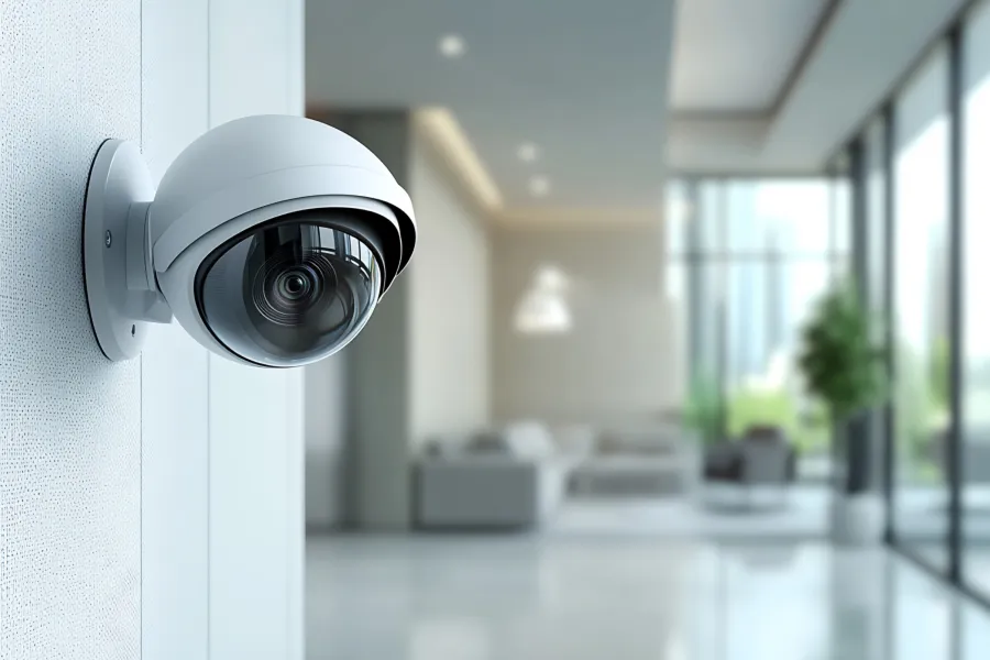 wall mounted dome security camera in modern interior setting photo 1