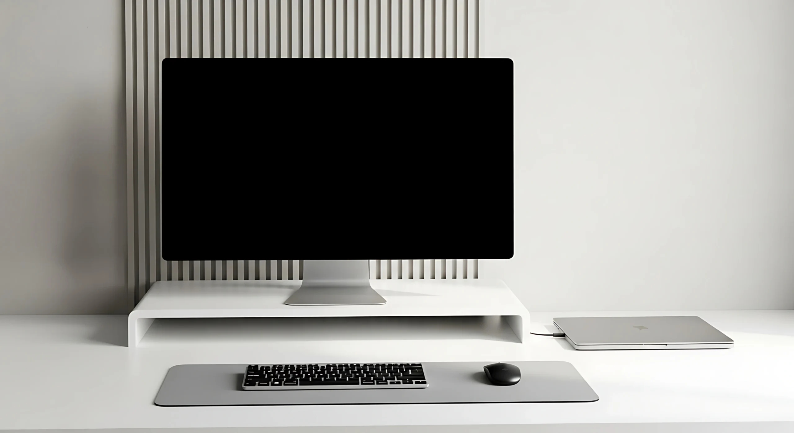 minimalist workspace with computer laptop keyboard and mouse modern office setup photo 1